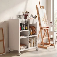HOMCOM Bücherregal auf Rollen, 4-stufig, verstellbare Regalböden & Hängekörbe für Home Office und Wohnzimmer, Weiß(m-8)
