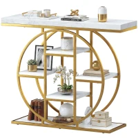 HOMCOM Mesa Consola de Entrada Móvel de Entrada Industrial 6 Prateleiras Armazenamento Tampo 4cm 100 x 30 x 81,5cm Branco(m-8)