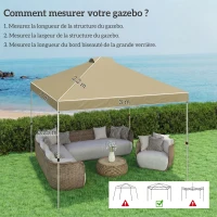 Outsunny Toile de Rechange pour Tonnelle 3 x 3 m UV50+ Imperméable avec 8 Trous de Drainage 3 x 3 m, crème(m-3)