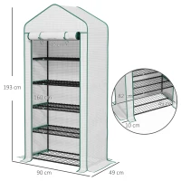 Outsunny Invernadero Resistente de 5 Niveles con 1 Puerta con Cremallera Anti-UV Diseño Ensanchado y Estantes 90x49x193 cm Blanco(m-3)