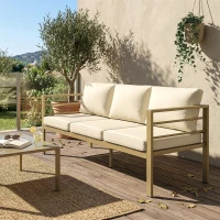 Outsunny Garden Bench with Cushions, 3-Seater Sofa with Backrest, Armrest and Back Cushions, 185 x 66 x 64cm, Cream White(m-7)