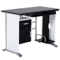 Vinsetto Scrivania per Computer con Ripiano, Cassetto e Armadietto, in MDF e Ferro, 100x52x75 cm, Bianca e Nera(m-1)