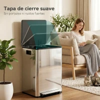 HOMCOM Cubo de Basura de Cocina con 2 Compartimentos 2x30L con Pedal Tapa de Cierre Suave y Cubo Extraíble Plata(m-5)