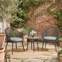 Outsunny Ensemble de jardin salon de jardin en résine tressée cadre en acier 2 fauteuils + 1 table basse coussins inclus gris(m-14)