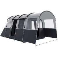 Outsunny 4 Person Camping Tent, Waterproof Family Tent, Tunnel Design, 4 Large Windows, Sleeping Cabins 3000mm Water Column Grey(m-1)
