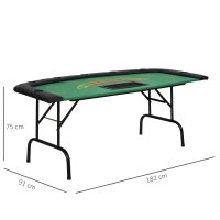 HOMCOM Poker Table, 7-Player Folding Blackjack Table with Chip Tray, Cup Holders, Padded Rails, 182 x 91 x 75 cm, Green(m-3)
