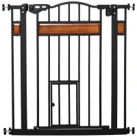 PawHut Barrière de sécurité pour animaux système de double verrouillage sans perçage 74 à 80 cm acier bois de pin noir(m-1)