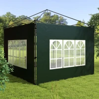 Outsunny Paredes Laterales para Carpa 3x3 m y 3x6 m Juego de 2 Paredes para Cenador con Ventanas 293x193 cm Verde Oscuro(m-10)
