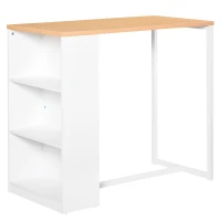 HOMCOM Mesa de Bar con 3 Estantes Estructura de Metal Antivuelco Carga 100 kg 115x55x100 cm Blanco y Roble(m-11)