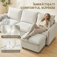 Set Canapea 3 Locuri, HOMCOM, Leathaire, 212x125x84cm, Crem(m-4)
