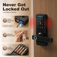 HOMCOM Smart Door Lock, 5-in-1 (Fingerprint/Passcode/Bluetooth APP/NFC Card/Key), Built-in Doorbell, Keyless Electronic Lock(m-6)