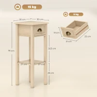 HOMCOM Mesa Auxiliar Rústica Mesa Auxiliar para Sofá con Cajón y Estante para Salón Dormitorio 30x30x75 cm Madera Natural(m-3)
