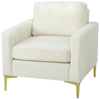 HOMCOM Poltrona de Sala Estofada em Veludo Acolchoamento Espesso Assento Amplo Apoio de Braços Almofada 81x77x81 cm Creme(m-11)