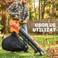 Outsunny Suflantă Aspirator Frunze 3-în-1, 3000W, Tocător, Sac 40L, Ușor, 4 Roți, Curea Reglabilă, Portocaliu(m-8)
