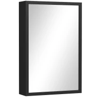 kleankin Spiegelschrank, Badschrank, 3 Regalfächer, Edelstahl, 40x12x60cm, Schwarz(m-1)