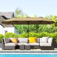 Outsunny Sombrilla Doble 4x2,2 m Sombrilla Terraza Exterior con Manivela Manual Impermeable y Protección UV30+ Café(m-2)