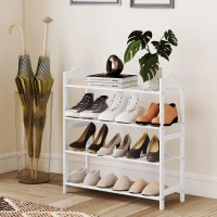 HOMCOM Sapateira de 4 Níveis Estante para Sapatos em Bambu para 12 Pares de Sapatos 67,5x24,7x72 cm Branco(m-10)