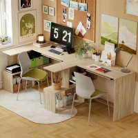 HOMCOM Bureau d'Angle, 120 x 100 x 76 cm, Bureau Informatique en L avec Plateau de Clavier, 4 Compartiments Ouverts, Naturel(m-7)
