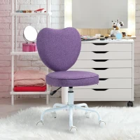 HOMCOM Scaun de Birou cu Spătar în Formă de Inimă, 5 Roți și Înălțime Reglabilă, din Material Textil, 40x50x79-89 cm, Mov(m-2)