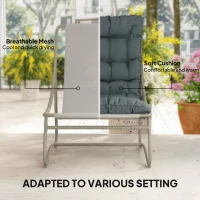 Outsunny 3 Piece Garden Bistro Set, Round Outdoor Bistro Table and Chairs Set for 2 with Texteline Seat and Cushions, Dark Grey(m-5)