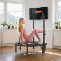 HOMCOM Fitnesstrampolin, klappbar, verstellbarer Haltegriff, Ø102 x 123H cm, bis 150 kg, Schwarz(m-9)