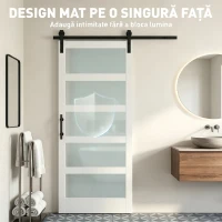 HOMCOM Ușă Glisantă 91,4 x 213,4 cm cu Kit, Panouri din Sticlă, Aspect Lemn Alb(m-5)