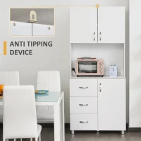HOMCOM 183.5cm Free standing Kitchen Cupboard, Storage Cabinet with Doors and Sheleves, 3 drawers and Open Space, Adjustable Height Storage Unit, White(m-6)