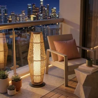 Outsunny Lanterne Solaire Extérieure en Résine Tressée avec Capteur de Lumière, pour Jardin Patio, 26x26x68cm, Sable(m-9)