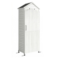 Outsunny Casetta porta Attrezzi in Legno con Tetto in Metallo e Scaffali Regolabili, 85x58x213 cm, Bianco