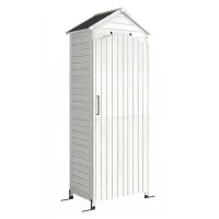 Outsunny Casetta porta Attrezzi in Legno con Tetto in Metallo e Scaffali Regolabili, 85x58x213 cm, Bianco(m-1)