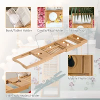 HOMCOM Extendable Bamboo Bathtub Shelf Rack Bath Caddy Tray Bathroom Storage, Set of 2(m-5)