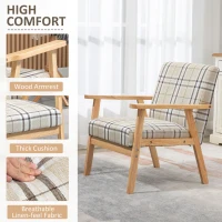 HOMCOM Modern One Seater Sofa for Living Room, Linen Fabric Small Couch with Rubber Wood Frame, Armrests, Lattice Pattern, Upholstered Armchair, Beige(m-5)