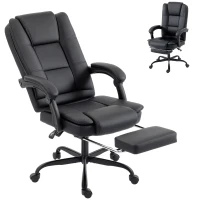 HOMCOM Scaun Birou Ergonomic Reclinabil Rotativ din Piele PU cu Suport pentru Picioare, Înălțime Reglabilă, Negru(m-12)