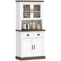 HOMCOM Hoher Küchenschrank mit Glastüren 2 Schubladen verstellbare Einlegeböden offenes Fach 80x38x170 cm Weiß(m-8)