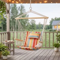 Outsunny Chaise suspendue hamac de voyage respirant portable 100 x 106 cm coton macramé polyester multicolore rayé(m-15)