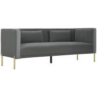HOMCOM Canapé 3 places, 194,5l, grand confort, aspect velours et capitonné, idéal pour le salon, la chambre, le bureau, Gris(m-11)
