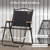 Outsunny Scaun pentru Exterior Pliabil cu Brațe, Șezut din Material Oxford și Oțel, Negru(m-7)