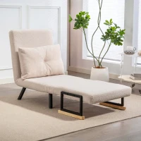 HOMCOM Sofá Cama Individual Plegable Sofá Cama Convertible 4 en 1 Respaldo Ajustable de 5 Niveles y Almohada 63x73x81 cm Beige(m-10)