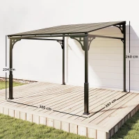 Outsunny 3 x 2.87 m Metal Lean-to Pergola, Wall-Mounted Hardtop Garden Pergola with Polycarbonate Roof and Metal-Aluminium Frame(m-3)