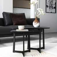 HOMCOM Moderner Couchtisch als 2er-Set, Metallrahmen, MDF, Rundes Design, ineinander verschiebbar, Schwarz(m-10)