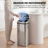 HOMCOM Cubo de Basura Inteligente 50L con Sensor Infrarrojo para Apertura Automática de Acero Inoxidable 33x25x84 cm Plata(m-6)