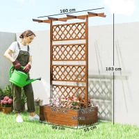 Outsunny Pflanzkasten mit Rankengitter, Eckige Pflanzenbox aus Holz mit Rückenspalier für Kletterpflanzen und Dach(m-3)