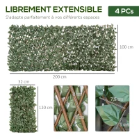 Outsunny Lot de 4 Haies Artificielles de Lierre Extensible, Feuilles Murale Brise-vue en Polyester Osier, 200 x 100 cm, Vert(m-3)