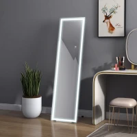 HOMCOM Standspiegel Wandspiegel Ganzköprerspiegel, mit LED´s, 40 cm x 150 cm, Weiß + Silber(m-10)