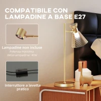 HOMCOM Lampada da Tavolo Moderna con Paralume in Vetro Regolabile Ambrato e Satinato, Attacco E27, Oro(m-5)