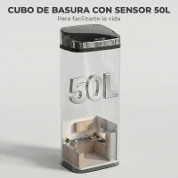 HOMCOM Cubo de Basura Inteligente 50L con Sensor Infrarrojo para Apertura Automática de Acero Inoxidable 33x25x84 cm Plata(m-4)