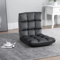 HOMCOM Fotoliu de Podea din Catifea cu Spătar Reglabil până la 180° și Tapițerie Groasă, 55x71x53.5cm, Gri Închis(m-10)
