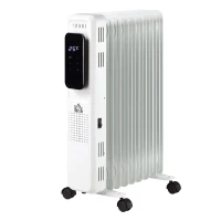 HOMCOM Radiador de Aceite 2180W Calefactor de Aceite 3 Modos con 9 Elementos Pantalla LED Control Táctil Termostato Temporizador 24H y Ruedas Superficie 20 m² 42,5x24x63 cm Blanco(m-11)