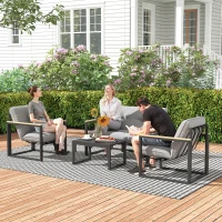 Outsunny Gartenmöbel Set 4 Personen wetterfest Balkonmöbel-Set mit 2er Sofa, Sessel Sitzkissen Hellgrau(m-10)