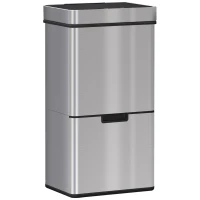 HOMCOM Papelera de Cocina 72L con Sensor Detector de Movimiento Apertura Automático y 3 Compartimentos 42x30x81 cm Gris(m-11)